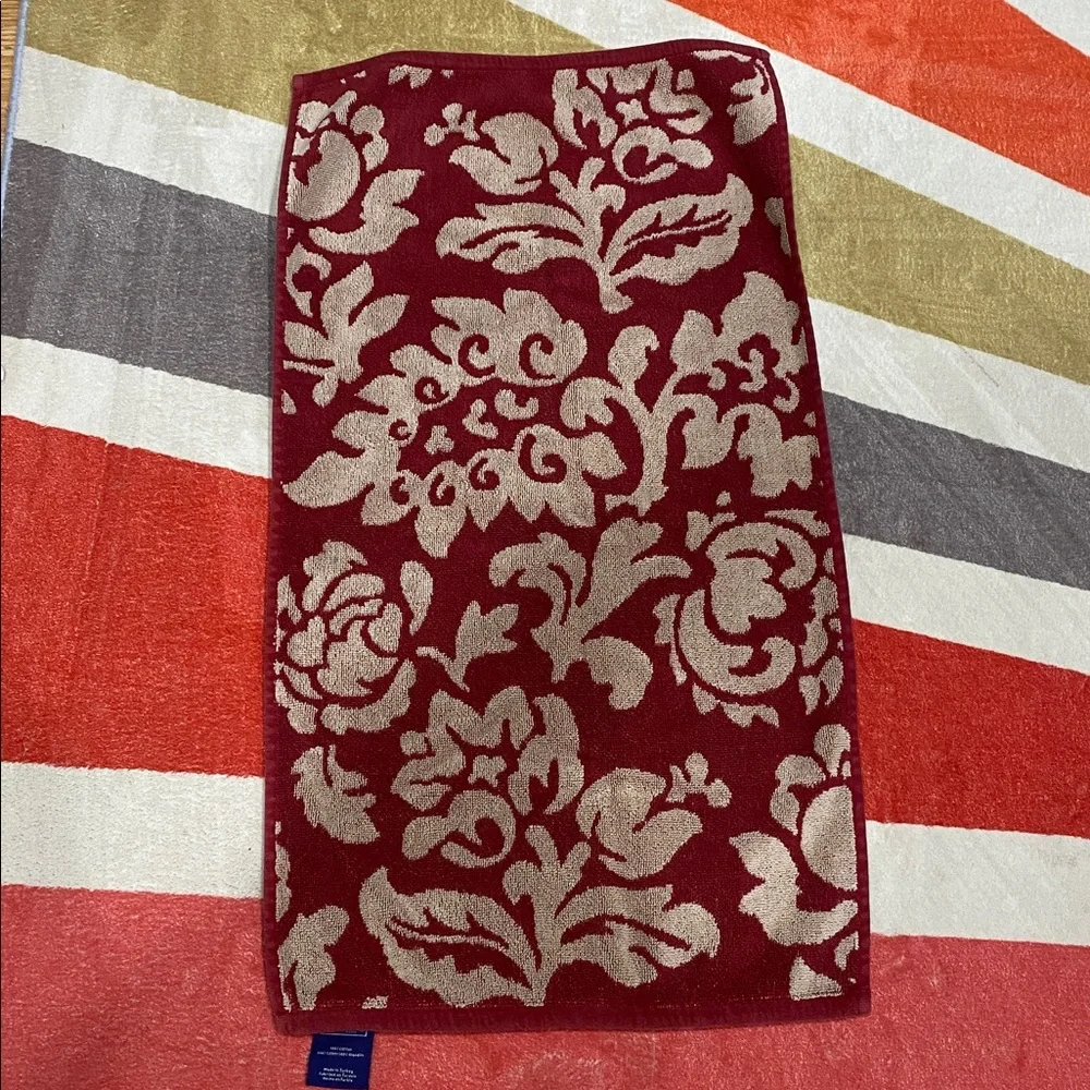 3/$10 Chaps Red and Cream Floral Hand Towel